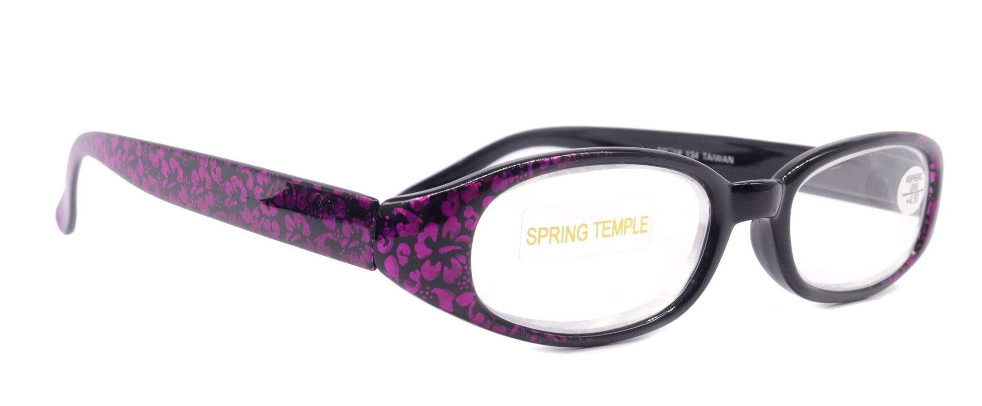 Isabella, (Premium) Reading Glasses, Fashion Reader (Floral Purple n Black) Oval +4 +4.5 +5 +6 High Power, NY Fifth Avenue (Wide Frame)