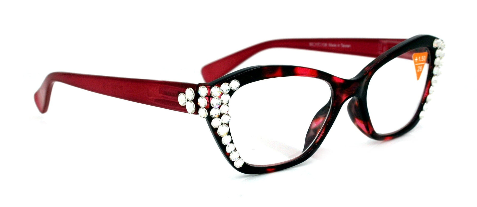 Jane, (Bling) Women Reading Glasses W (Clear) Genuine European Crystals, Magnifying Reader, Cat Eyes (Pink) Tortoise Shell. NY Fifth Avenue