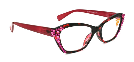 Jane, (Bling) Women Reading Glasses W (Fuchsia, Light Rose) Genuine European Crystals, Cat Eyes (Pink) Tortoise Shell, NY Fifth Avenue