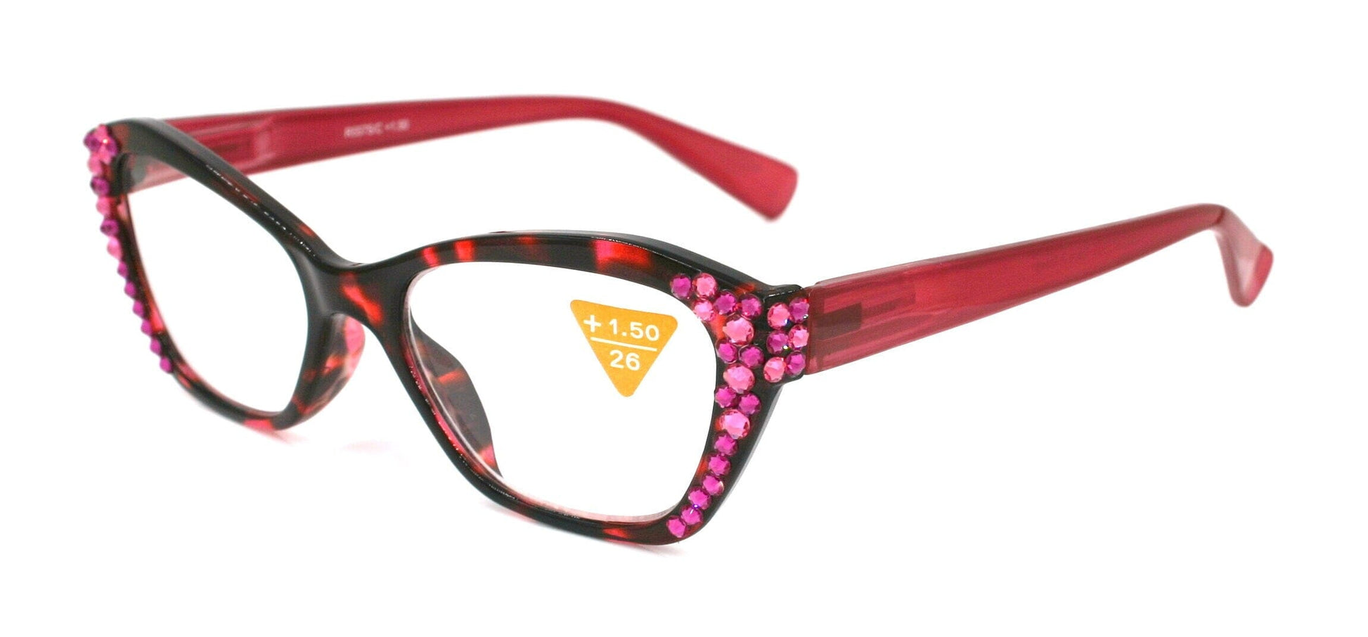 Jane, (Bling) Women Reading Glasses W (Fuchsia, Light Rose) Genuine European Crystals, Cat Eyes (Pink) Tortoise Shell, NY Fifth Avenue