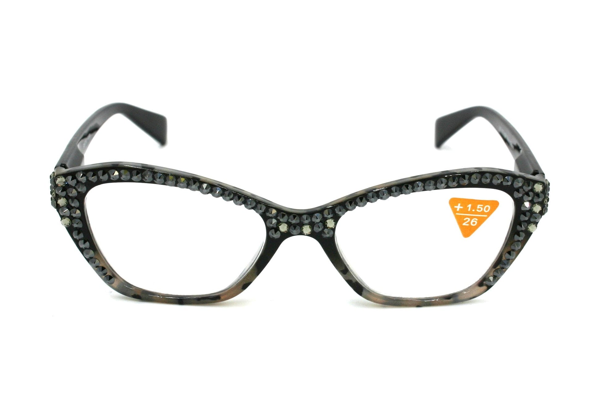 Jane, (Bling) Women Reading Glasses W (Full Top) (Hematite, Black Diamond) Genuine European Crystals, Cat Eyes (Black) NY Fifth Avenue