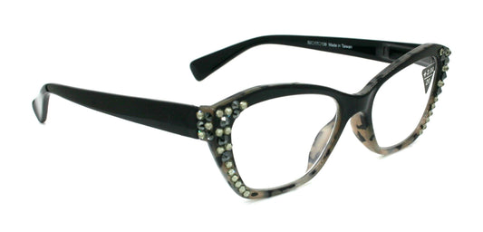 Jane, (Bling) Women Reading Glasses W (Hematite, Black Diamond) Genuine European Crystals, Cat Eyes (Black) Tortoise Shell NY Fifth Avenue