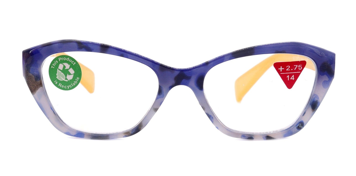 Jane, (Premium) Reading Glasses, High End Readers +1.25..+3 Magnifying Glasses (Blue, Yellow) Cat Eye, NY Fifth Avenue