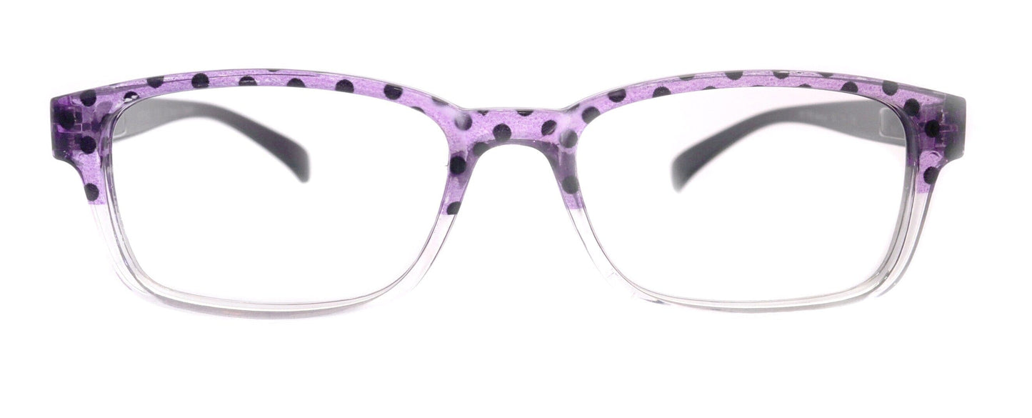 Julia, Premium Reading Glasses High End Reading Glass +0.50 to +6 magnifying (Purple, Polka Dot) (Rectangular) optical Frames