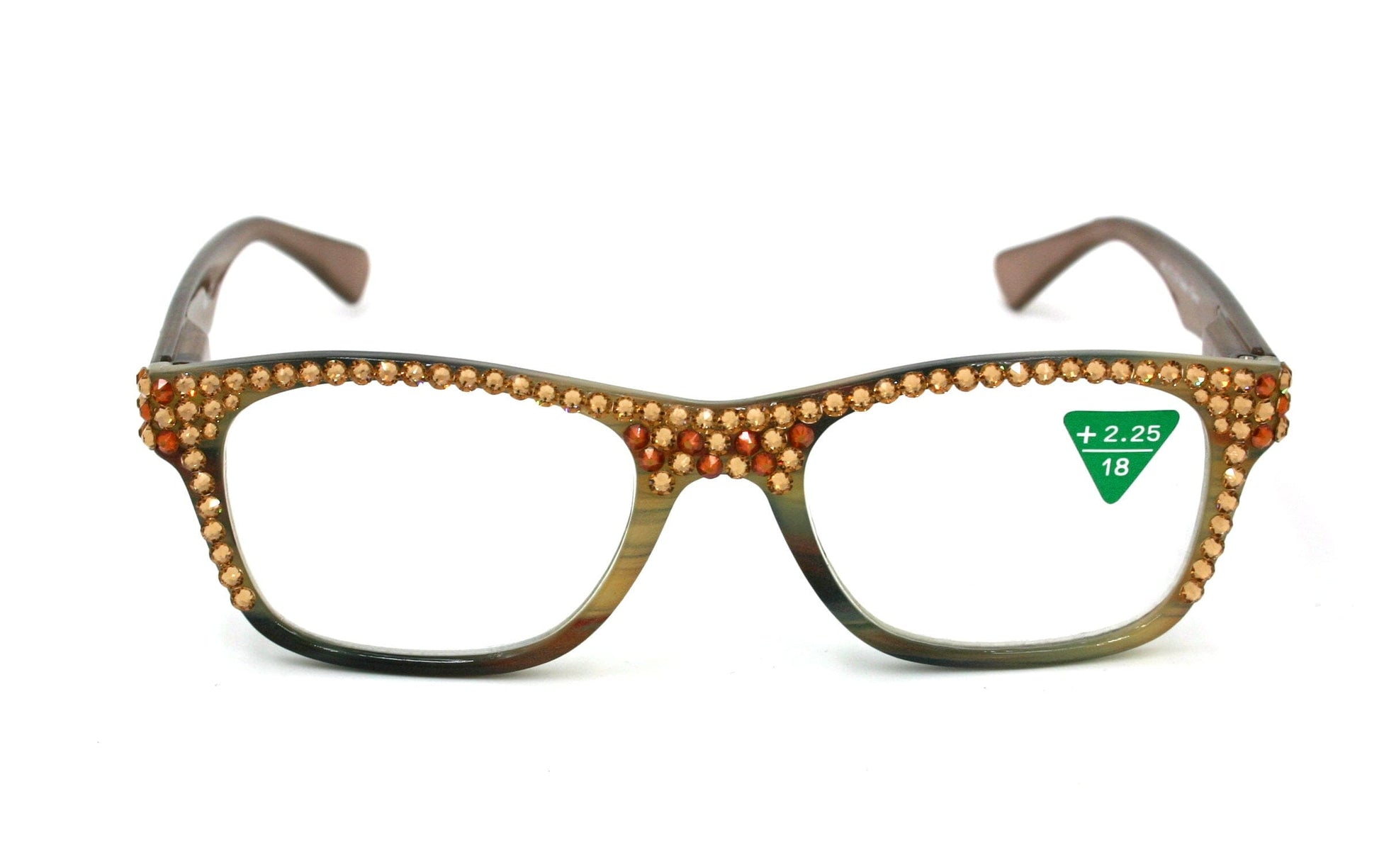 Kelly, (Bling) Women Reading Glasses W (Full Top) ( Cooper, Light Colorado)Genuine European Crystals. +1.25 to +3, Square, NY Fifth Avenue.