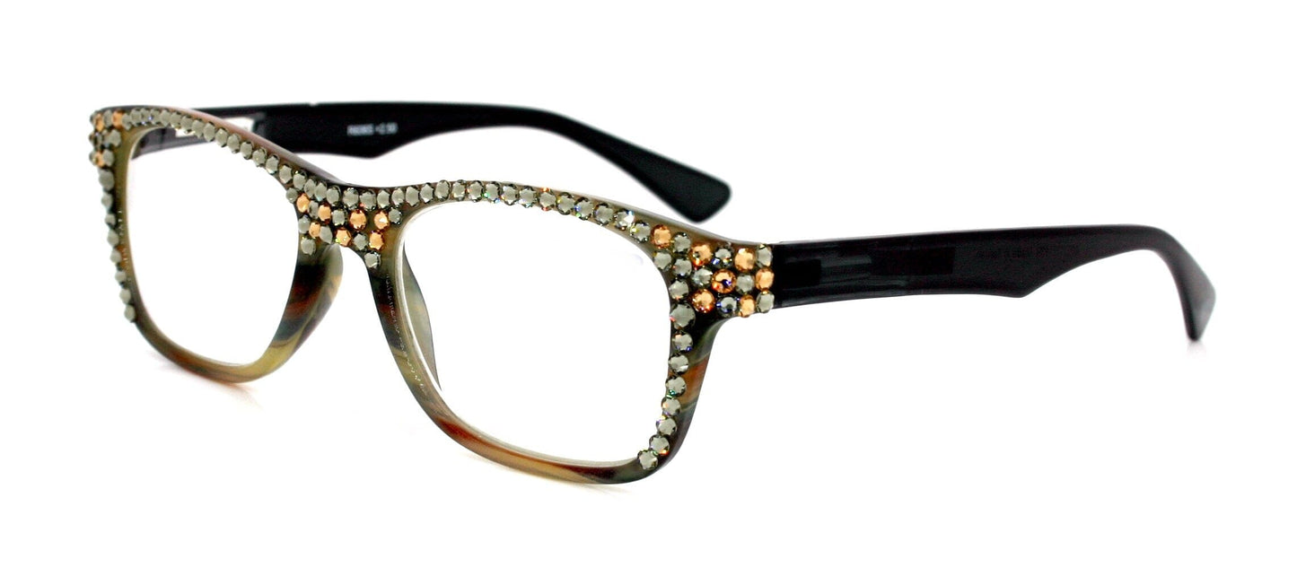 Kelly, (Bling) Women Reading Glasses W (Full Top) (Diamond, Light Colorado) Genuine European Crystals. +1.25 to +3, Retro, NY Fifth Avenue.