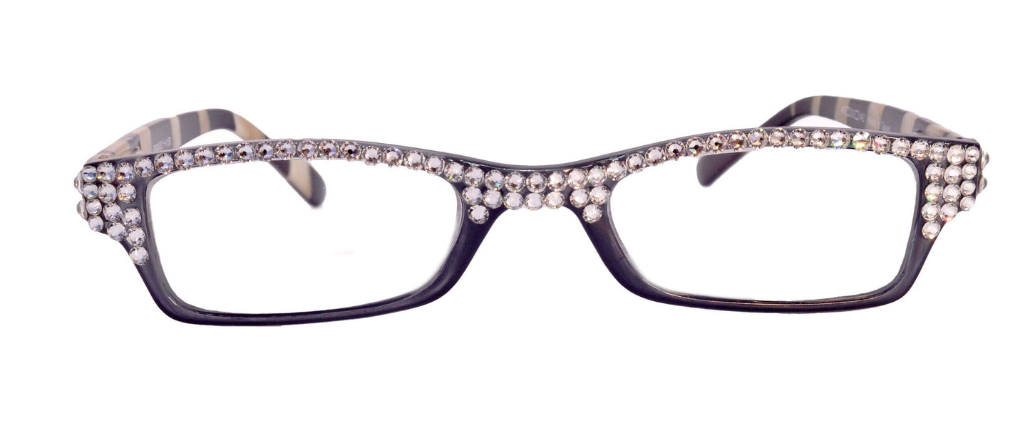 Lisa, Reading Glasses W European Crystals +1.25 to +3.00 Full Top Clear Crystals, Rectangular