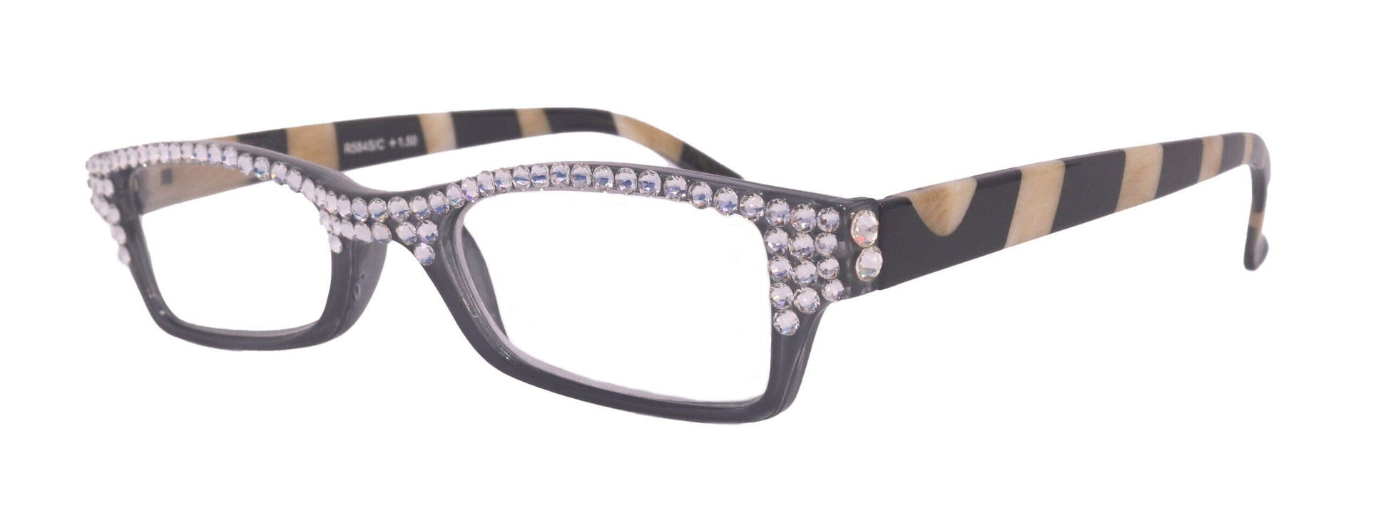 Lisa, Reading Glasses W European Crystals +1.25 to +3.00 Full Top Clear Crystals, Rectangular