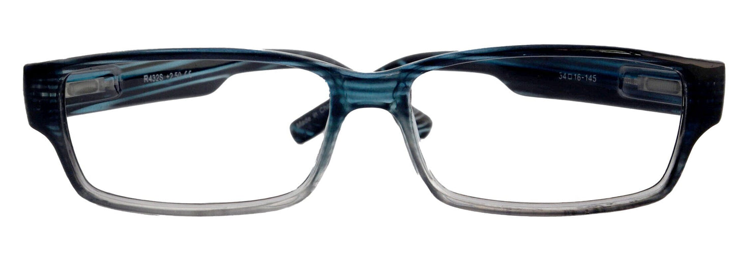 Logan Square Men's Unixes High-End Reading Glasses - Magnifying Readers, Transparent Blue, Rectangular Frame, Inspired by NY Fifth Avenue