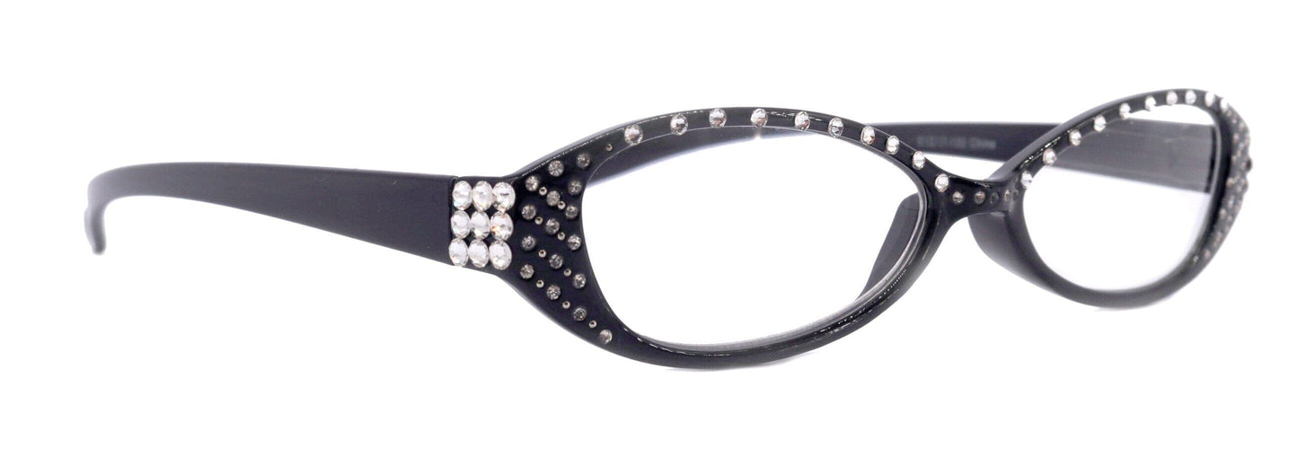 Lucky, (Bling) Women Reading Glasses W (Clear) Genuine European Crystals, Magnifying, Cat Eyes (Black) Cat eye NY Fifth Avenue