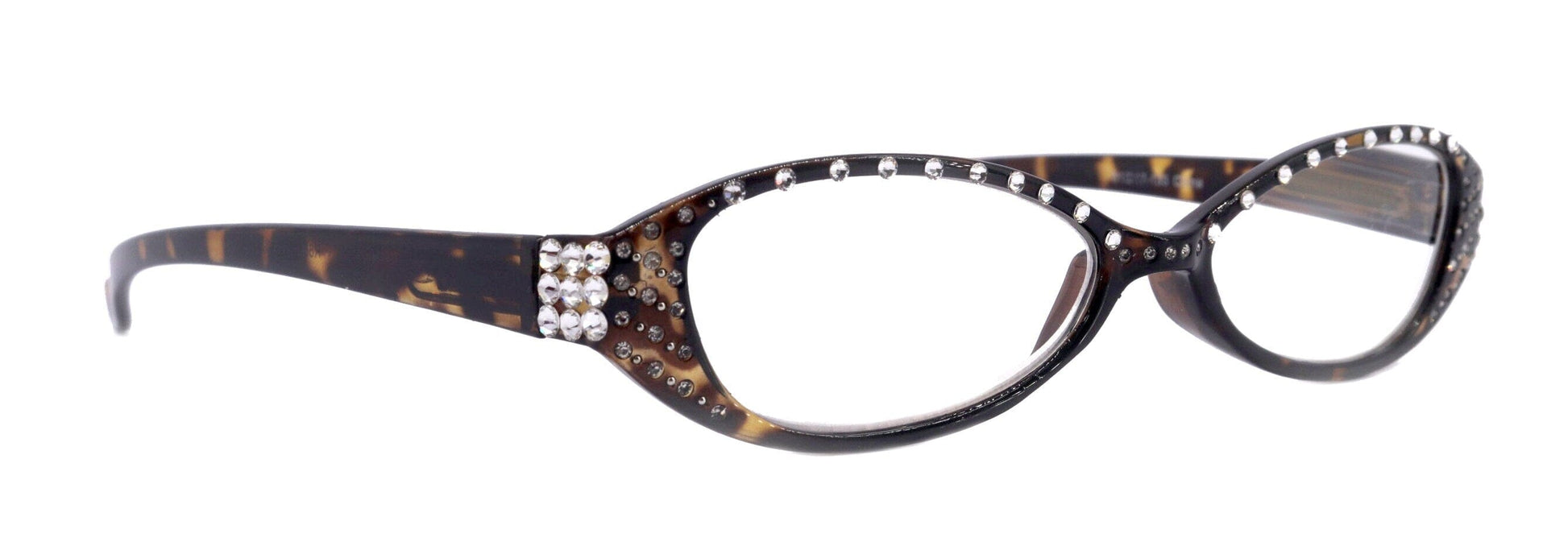 Lucky, (Bling) Women Reading Glasses W (Clear) Genuine European Crystals, Magnifying, Cat Eyes (Brown Tortoise Shell) NY Fifth Avenue