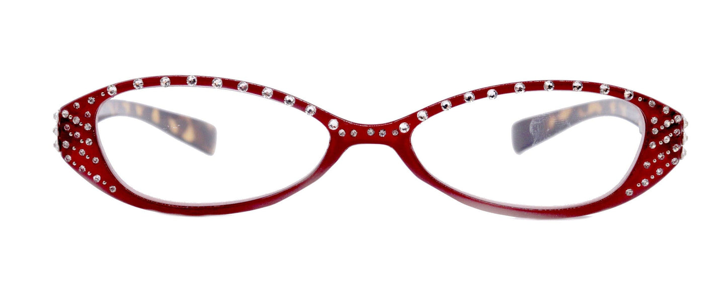 Lucky, (Bling) Women Reading Glasses W (Clear) Genuine European Crystals, Magnifying, Cat Eyes (Red, Tortoise Shell) Cat eye NY Fifth Avenue