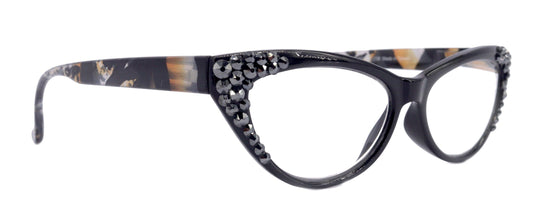 Lynx, (Bling) Cat Eyes, Women Reading Glasses Adorned W (Hematite) Genuine European Crystals (Leopard Brown, Black) Frame, NY Fifth Avenue.