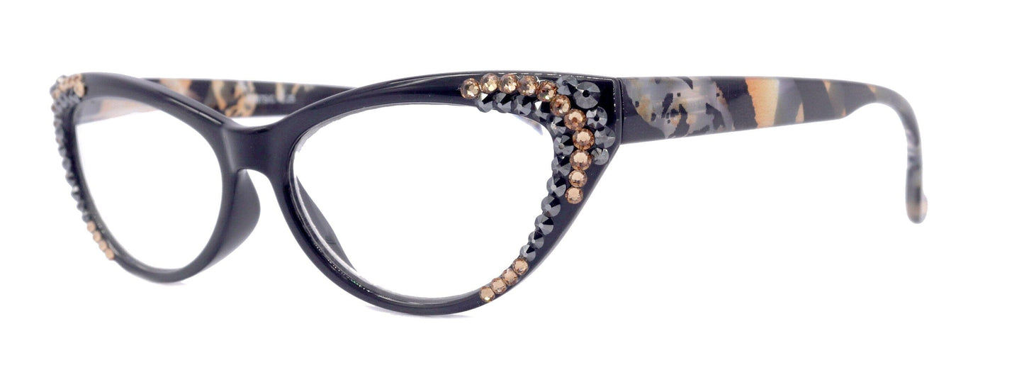 Lynx, (Bling) Cat Eyes, Women Reading Glasses W (L. Colorado, Hematite) Genuine European Crystals (Tortoise Brown, Black) NY Fifth Avenue.