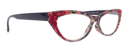 Lynx, (Bling) Cat Eyes, Women Reading Glasses W (light Siam) Genuine European Crystals (Red, Tortoise Black) Cat eye Frame, NY Fifth Avenue.