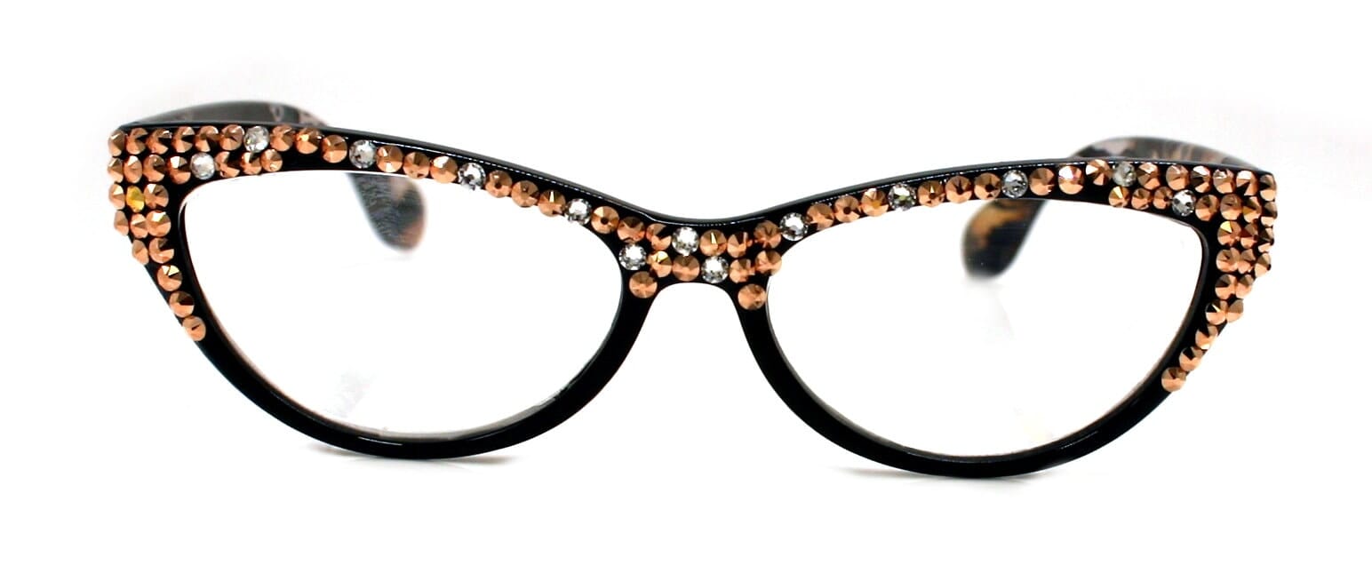 Lynx, (Bling) Women Reading Glasses W(Full TOP) (Clear n Rose Gold) Genuine European Crystals Cat Eyes Tiger Print Cat eye NY Fifth Avenue