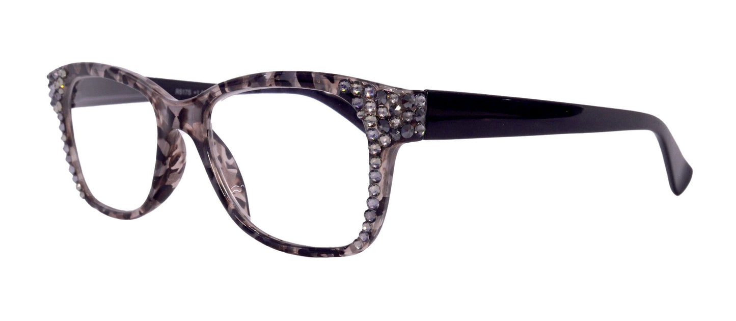 Madison Square, (Bling) Reading Glasses 4 Women W (Black Diamond, Hematite) Genuine European Crystals. +1.5..+3 NY Fifth Avenue (Wide frame)