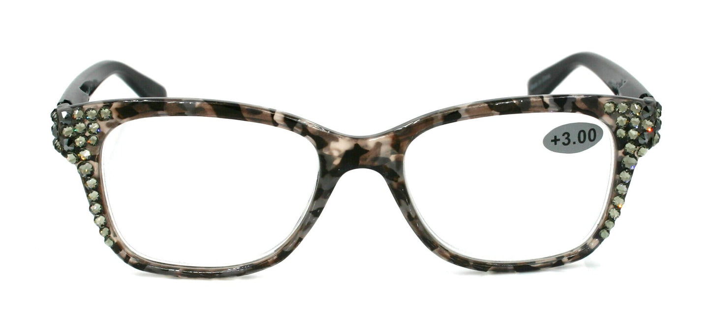 Madison Square, (Bling) Reading Glasses 4 Women W (Black Diamond, Hematite) Genuine European Crystals. +1.5..+3 NY Fifth Avenue (Wide frame)