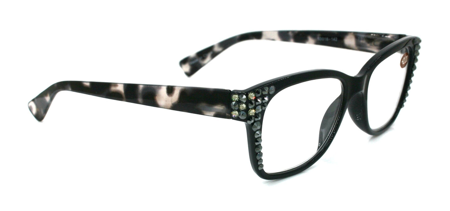 Madison Square, (Bling) Reading Glasses 4 Women W (Black Diamond, Hematite)Genuine European Crystals.+1.5..+3 NY Fifth Avenue (Wide frame)