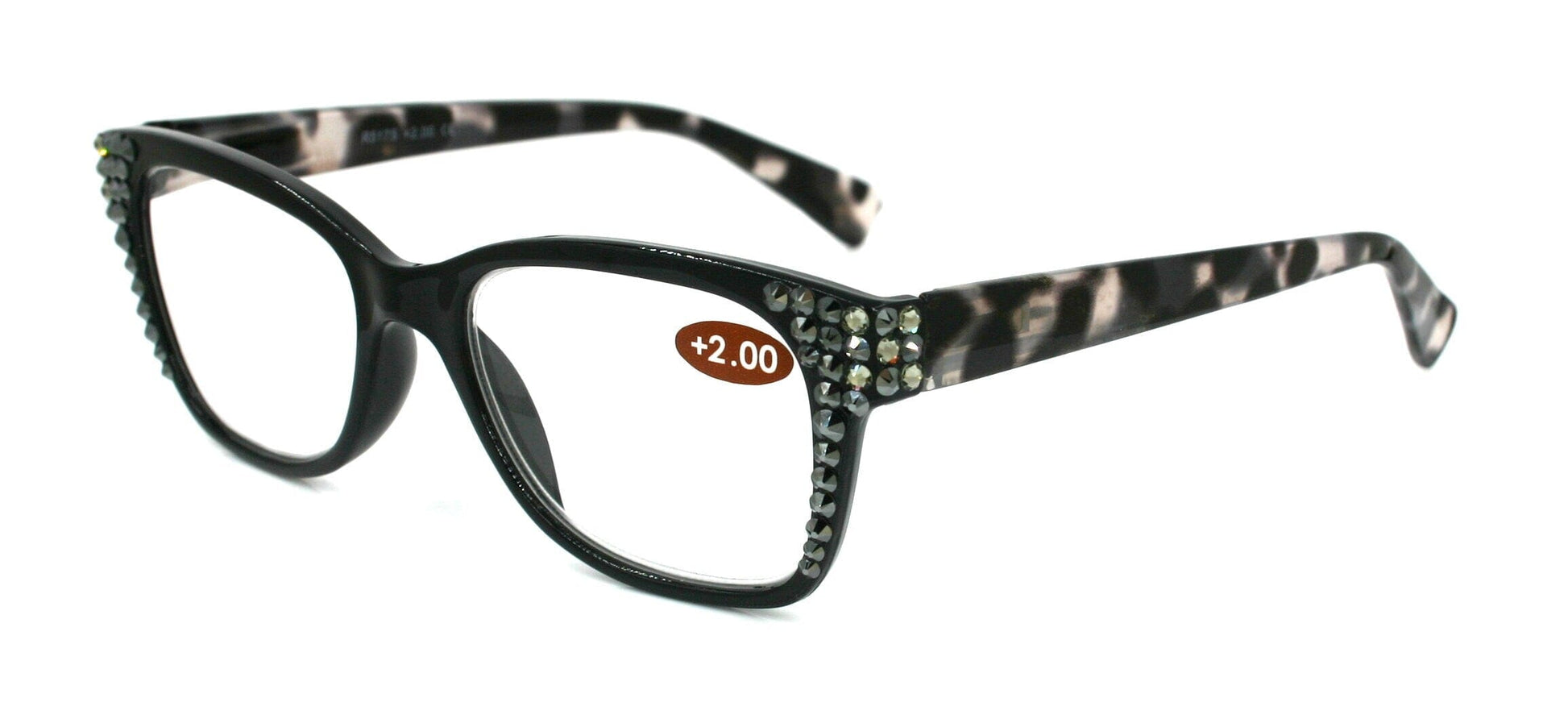 Madison Square, (Bling) Reading Glasses 4 Women W (Black Diamond, Hematite)Genuine European Crystals.+1.5..+3 NY Fifth Avenue (Wide frame)