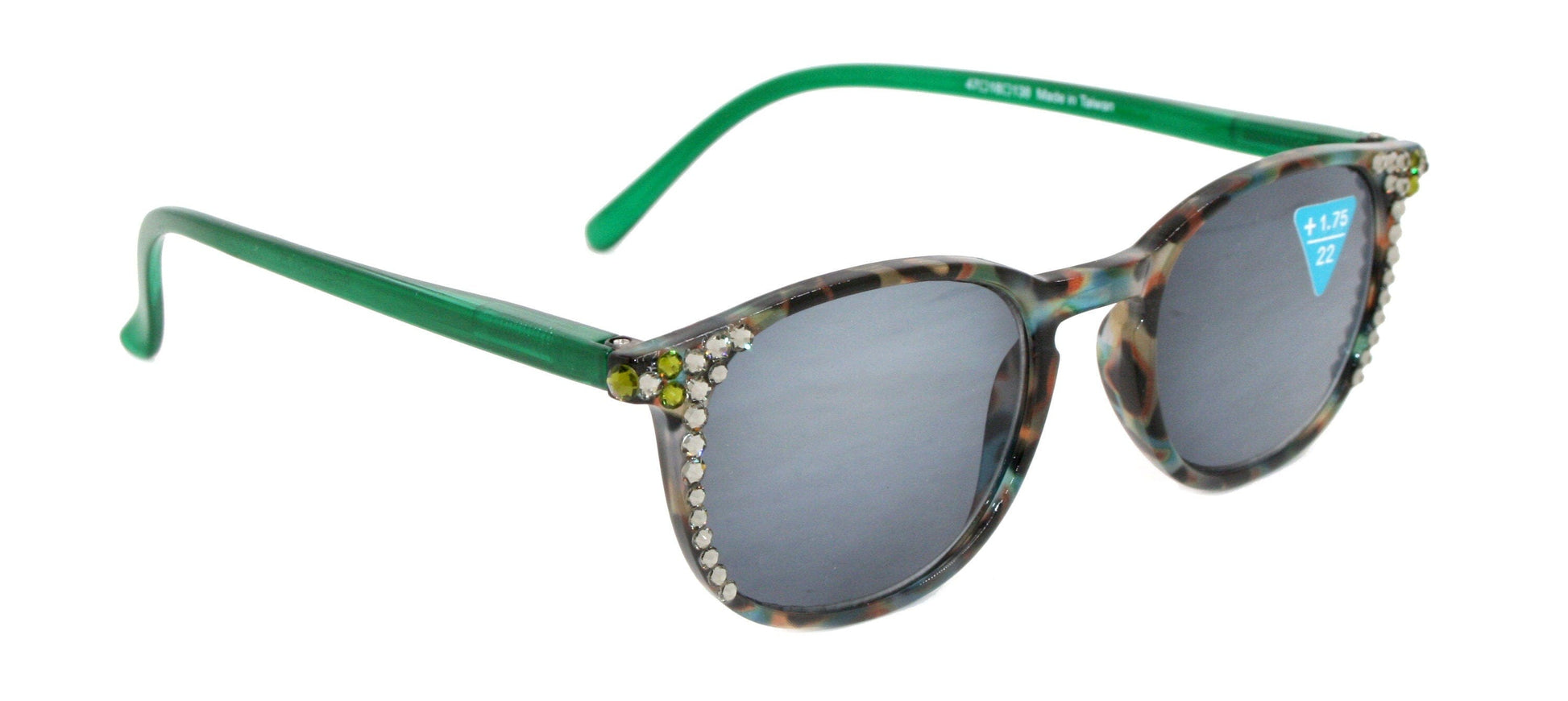 Maya, (Bling) (Sunglass Reader) (No Bifocal) 4 Women W (Black Diamond, Olivine) Genuine European Crystals (Green Brown) NY Fifth Avenue