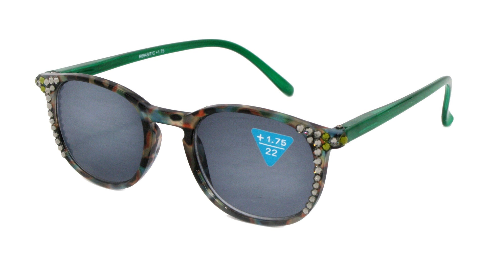 Maya, (Bling) (Sunglass Reader) (No Bifocal) 4 Women W (Black Diamond, Olivine) Genuine European Crystals (Green Brown) NY Fifth Avenue