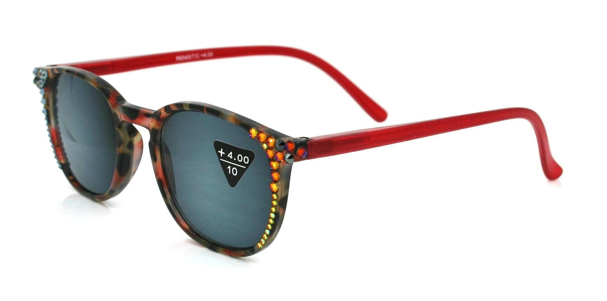 Maya, (Bling) (Sunglass Reader) (No Bifocal) 4 Women W (Volcano, Hematite) Genuine European Crystals (Red, Black) NY Fifth Avenue