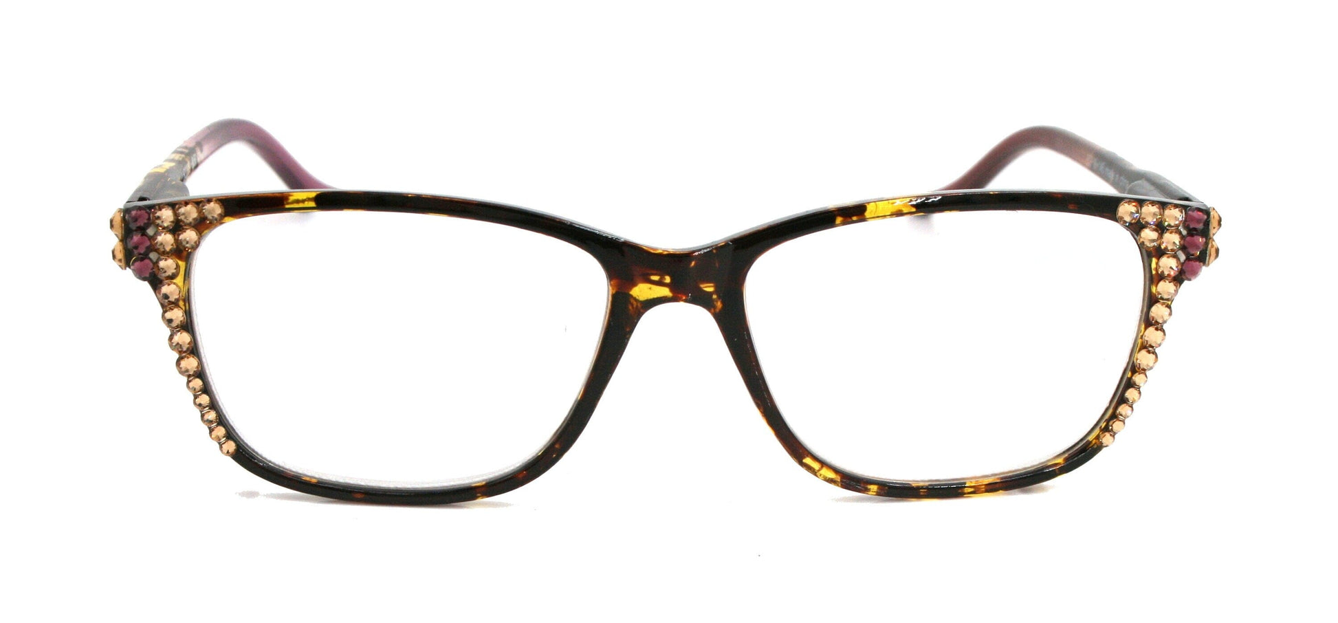 Milan, (Bling) Reading Glasses Women W (L Colorado, L. Amethyst) Genuine European Crystals. Square +1.25..+3 (Tortoise Brown, Purple)