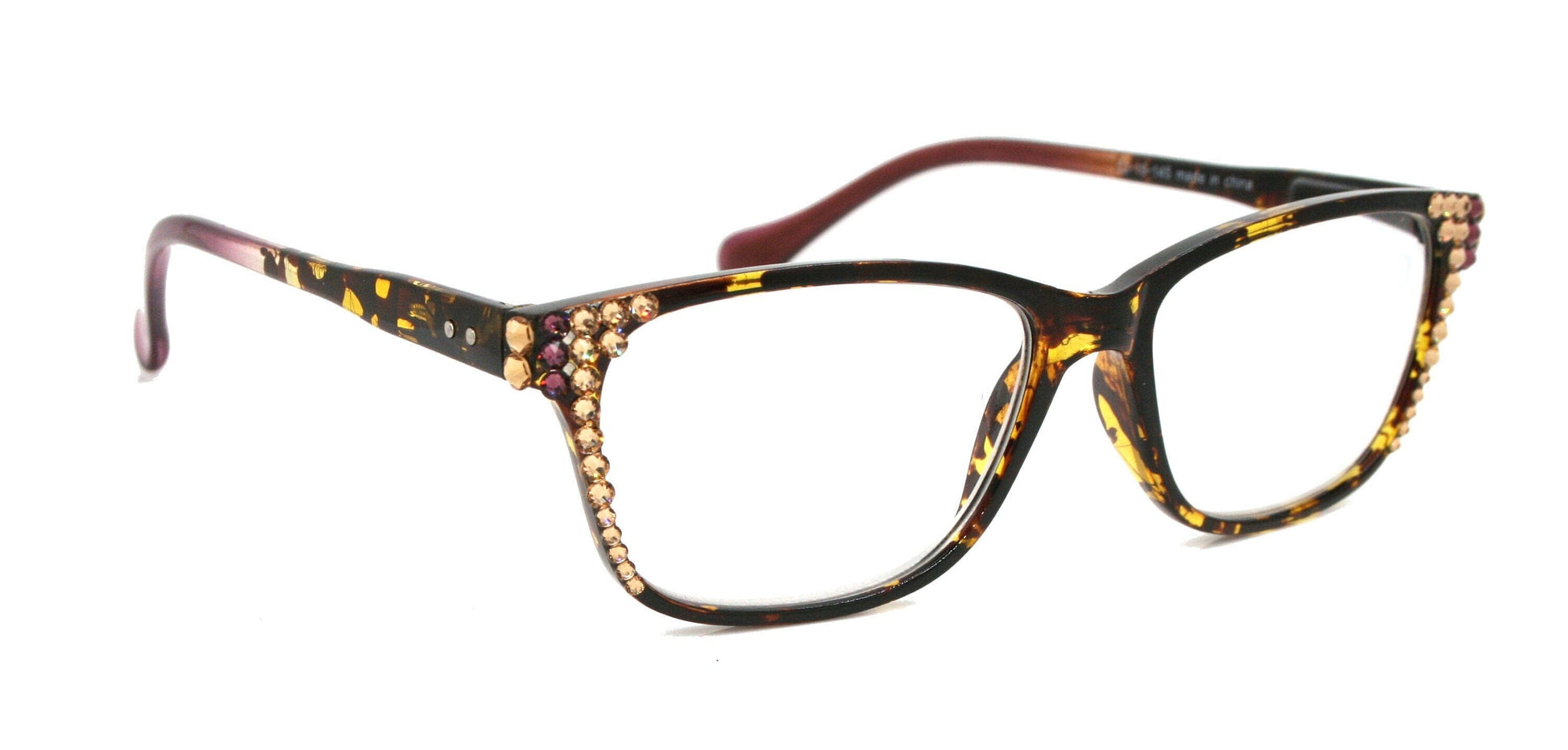 Milan, (Bling) Reading Glasses Women W (L Colorado, L. Amethyst) Genuine European Crystals. Square +1.25..+3 (Tortoise Brown, Purple)