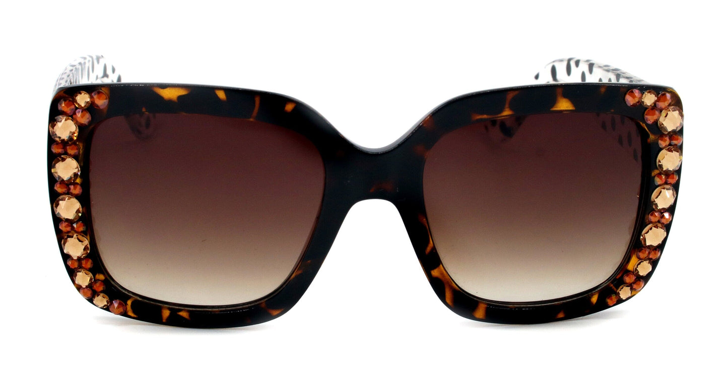 Minnie, (Bling) Women Sunglasses W (L Colorado, Cooper) Genuine European Crystals (Brown) n Polka dot Translucent, NY Fifth Avenue.