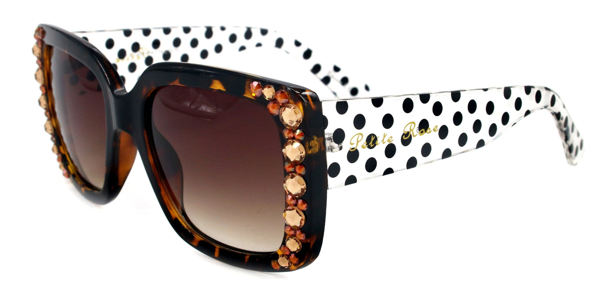 Minnie, (Bling) Women Sunglasses W (L Colorado, Cooper) Genuine European Crystals (Brown) n Polka dot Translucent, NY Fifth Avenue.