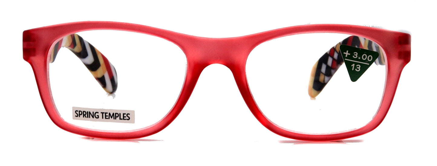 Monet, (Premium) Reading Glasses High End Readers +1..+3 Magnifying Translucent (Red) (Orange) Chevron Square Optical Frame. NY Fifth Avenue