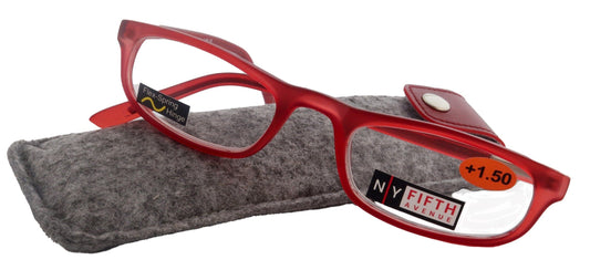 Morgan Premium Reading Glasses High-End Magnifying Readers, Transparent Red, Small Rectangular Frame, Inspired by NY Fifth Avenue Lower nose