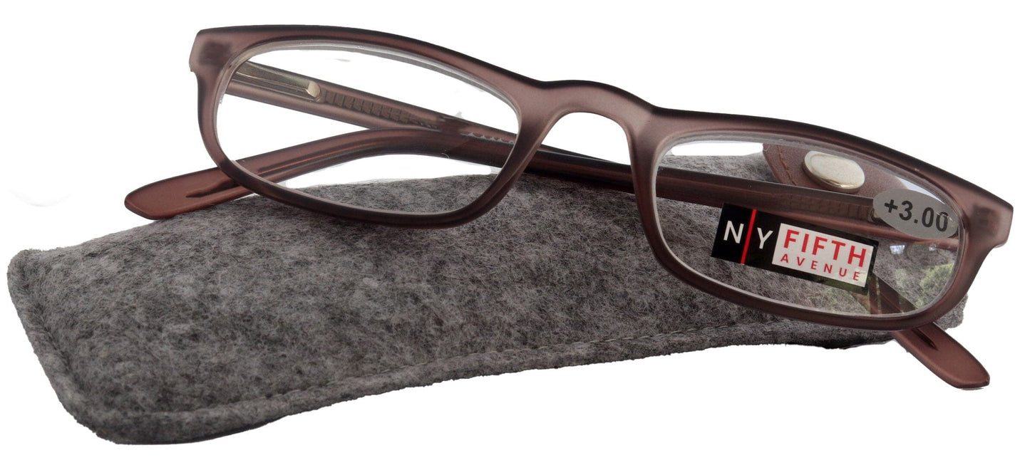 Morgan Premium Reading Glasses HighEnd Magnifying Readers, Transparent Brown Small Rectangular Frame, Inspired by NY Fifth Avenue Lower nose