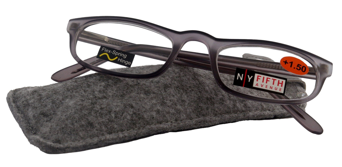 Morgan Premium Reading Glasses HighEnd Magnifying Readers, Transparent Grey Small Rectangular Frame, Inspired by NY Fifth Avenue Lower nose