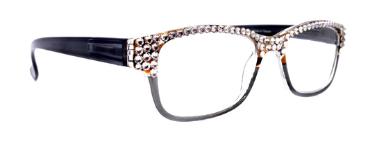 Olivia, (Bling) Women Reading Glasses Adorned with (Full Top) (Clear) Genuine European Crystals. (Black, Grey) Square, NY fifth avenue.