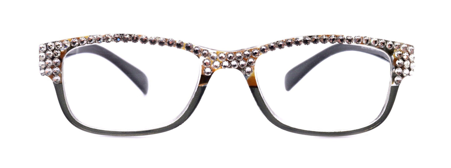 Olivia, (Bling) Women Reading Glasses Adorned with (Full Top) (Clear) Genuine European Crystals. (Black, Grey) Square, NY fifth avenue.