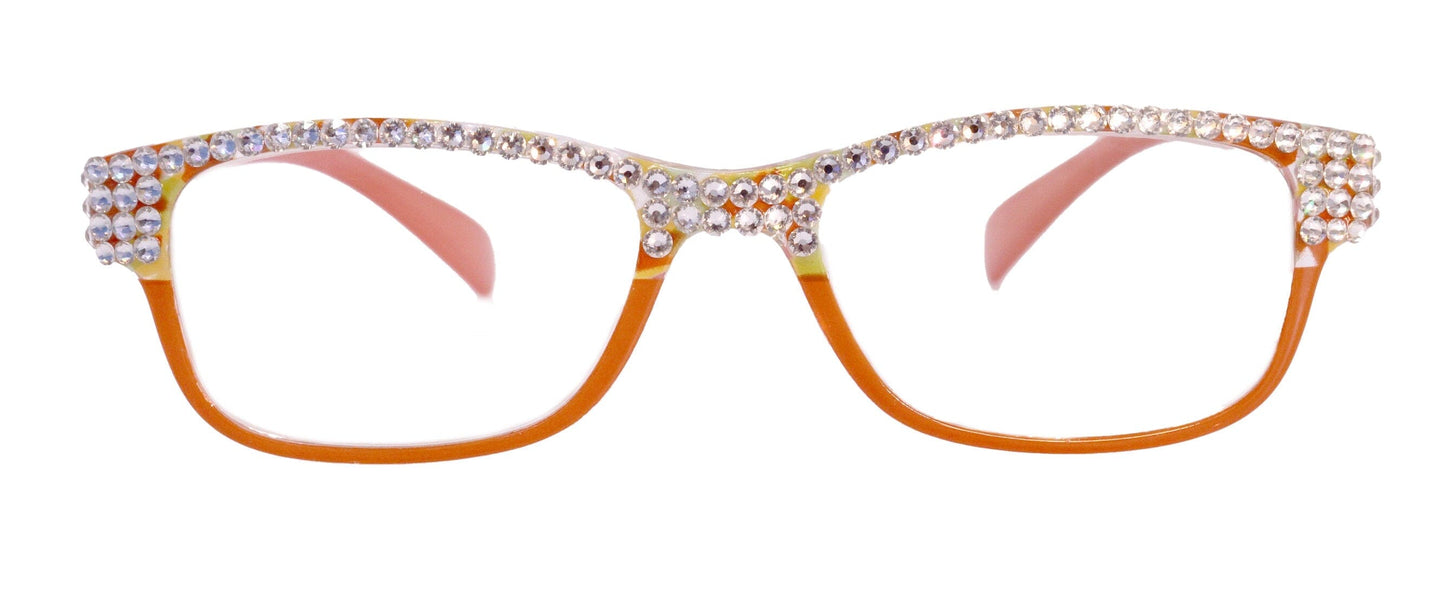 Olivia, (Bling) Women Reading Glasses Adorned with (Full Top) (Clear) Genuine European Crystals. (Orange) Square, NY fifth avenue.