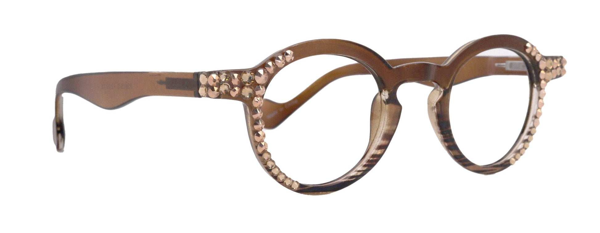 Orlando Bling Reading Glasses, W Rose Gold N Light Colorado European crystals, Magnifying Eyeglasses, (Brown) (Round) NY Fifth Avenue