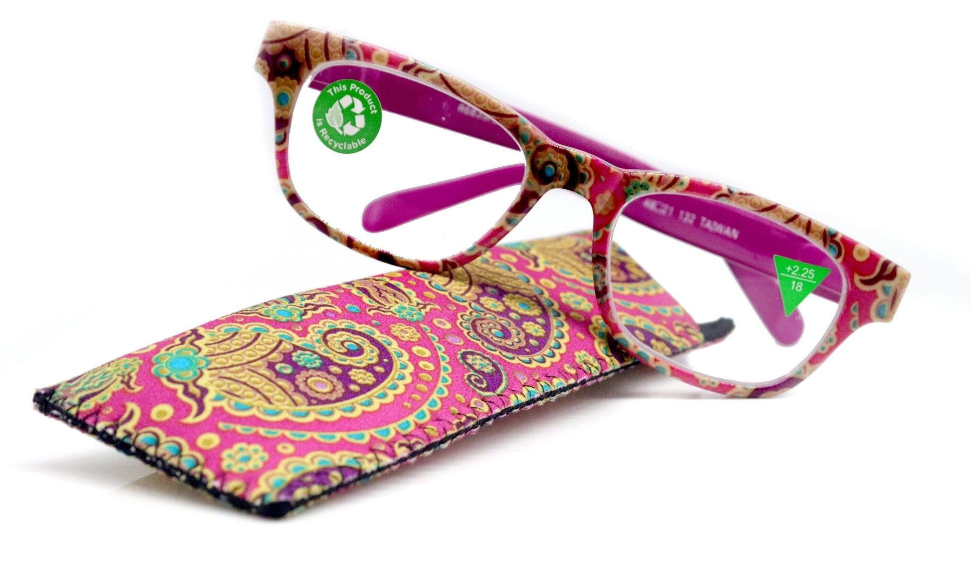 Persia, (Premium) Reading Glasses High End Reader +1.25..+3 Magnifying Eyeglass, Square Optical Frame (Pink Fuchsia) Paisley NY Fifth Avenue