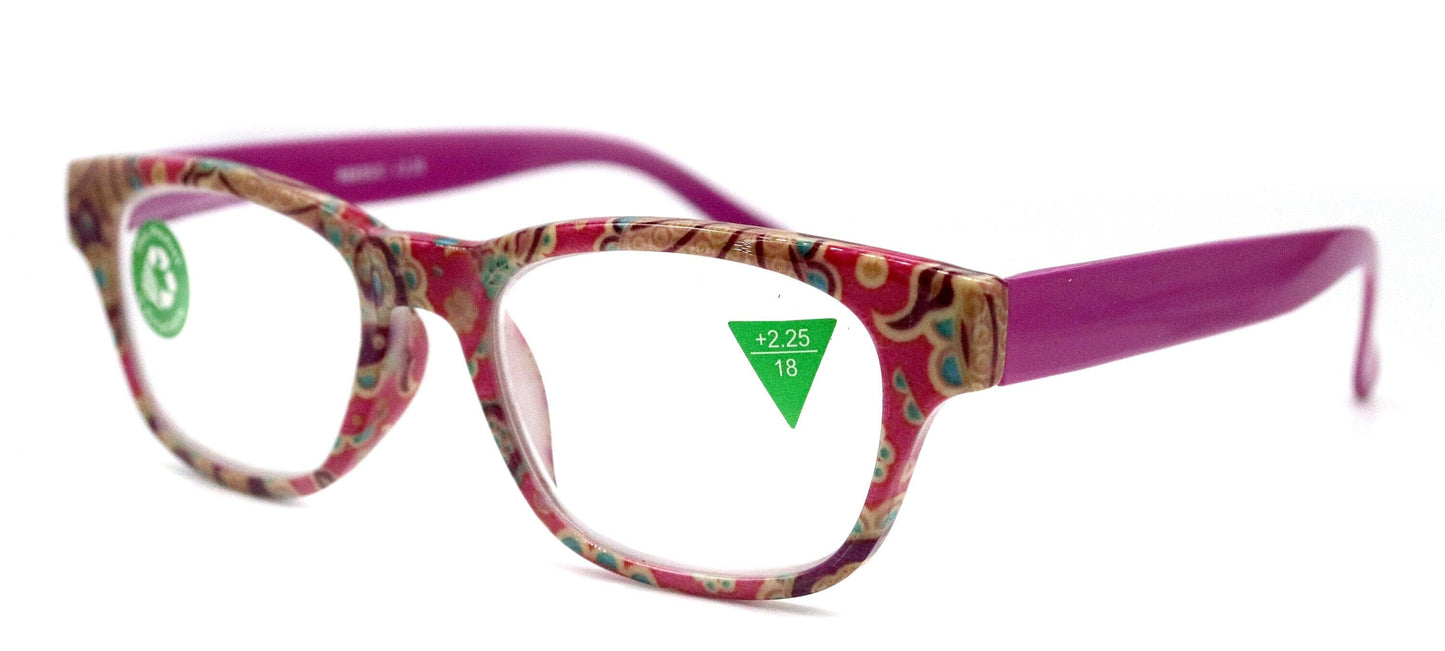 Persia, (Premium) Reading Glasses High End Reader +1.25..+3 Magnifying Eyeglass, Square Optical Frame (Pink Fuchsia) Paisley NY Fifth Avenue