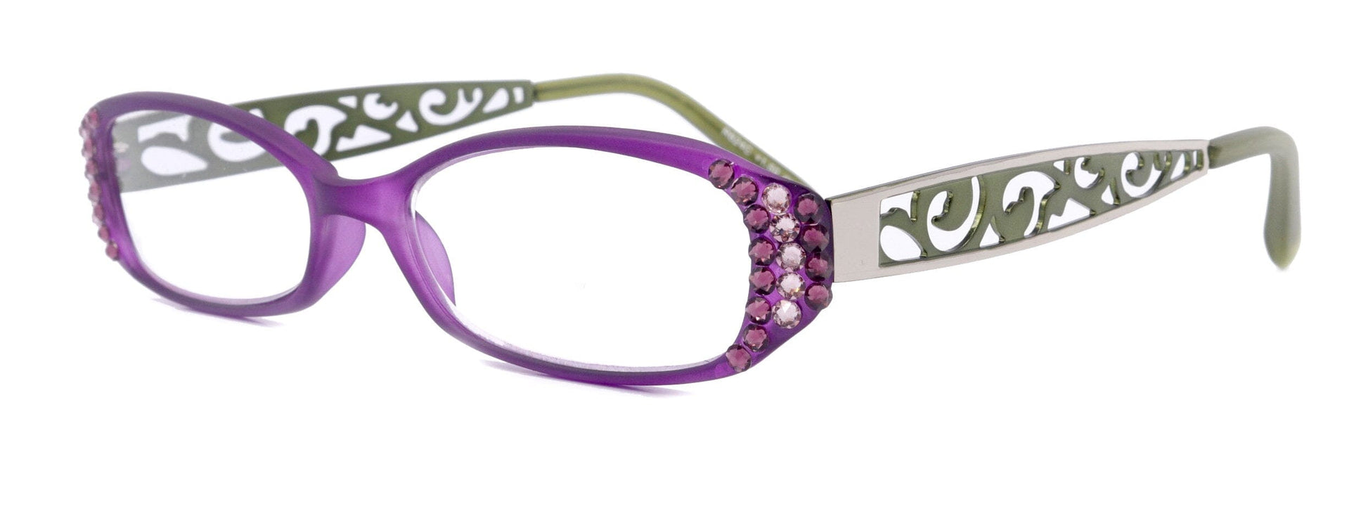 Phoenicia, (Bling) Women Reading Glasses W (Amethyst, Light Amethyst)Genuine European Crystals (Filigree Temple) NY Fifth Avenue.