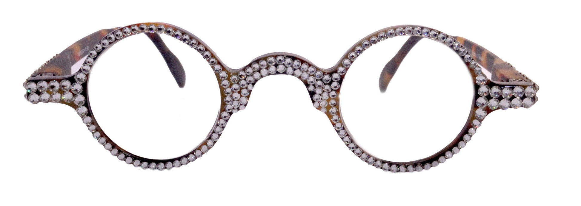 Picasso, (Bling) Reading Glasses 4 Women W Clear Crystal Genuine European Crystals (Brown) Round. NY Fifth Avenue