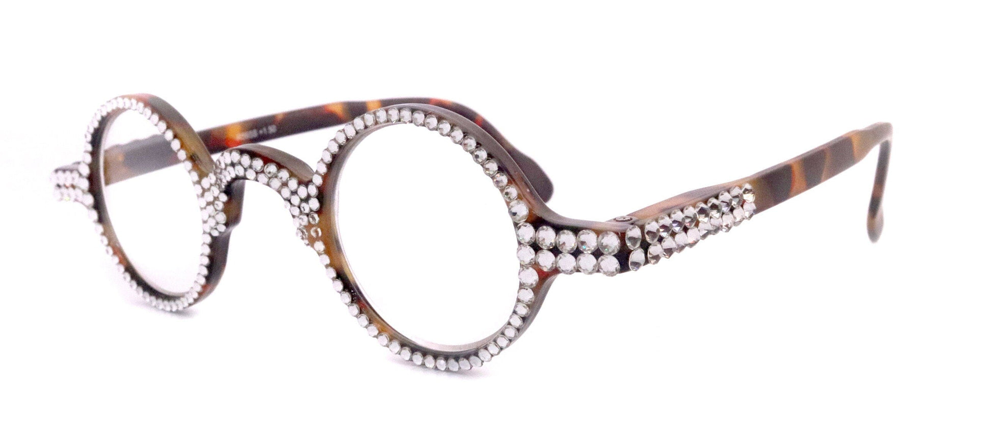 Picasso, (Bling) Reading Glasses 4 Women W Clear Crystal Genuine European Crystals (Brown) Round. NY Fifth Avenue