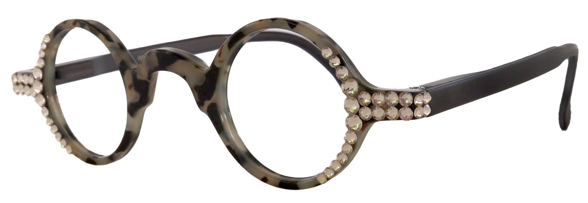 Picasso, (Bling) Women Reading Glasses W (Clear) Genuine European Crystals, Round (Black) Tortoiseshell. NY Fifth Avenue