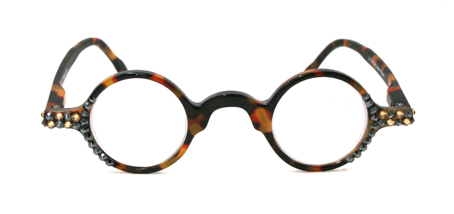 Picasso, (Bling) Women Reading Glasses W (Light Colorado, Cooper) Genuine European Crystals, Round (Brown) Tortoiseshell. NY Fifth Avenue