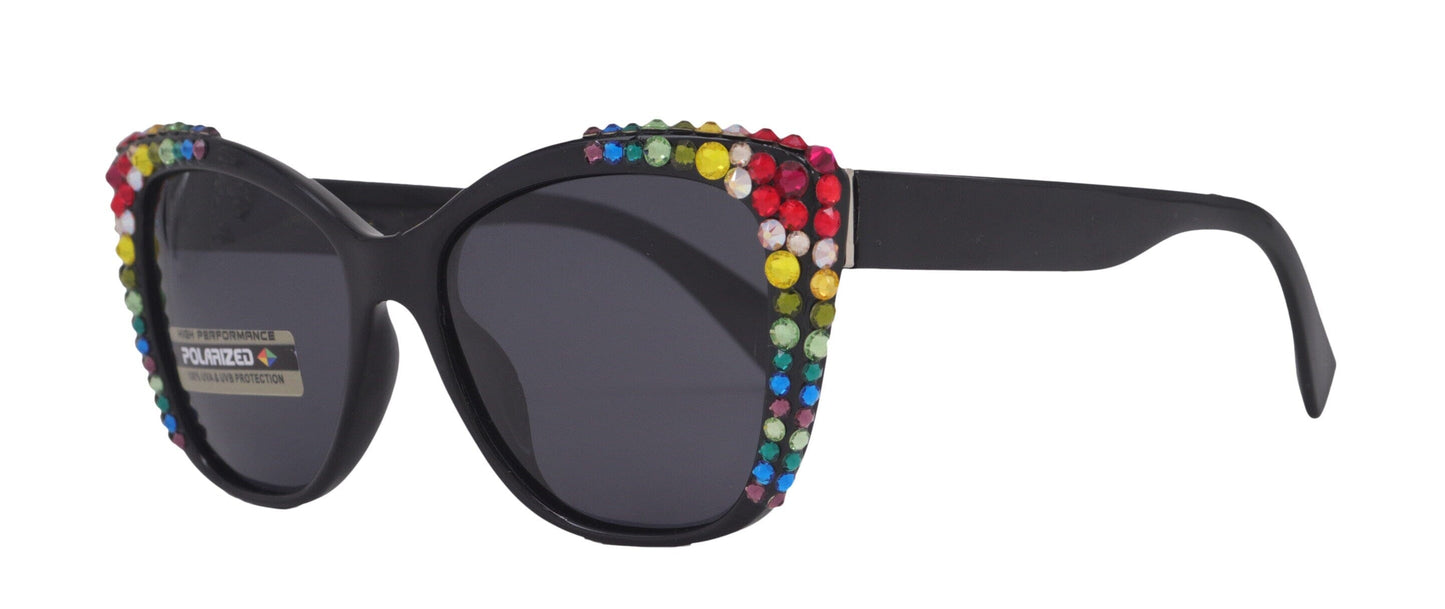 Ciro, Polarized Premium Fashion sunglasses with Genuine European Crystals Black Frame Colorful crystals NY Fifth Avenue