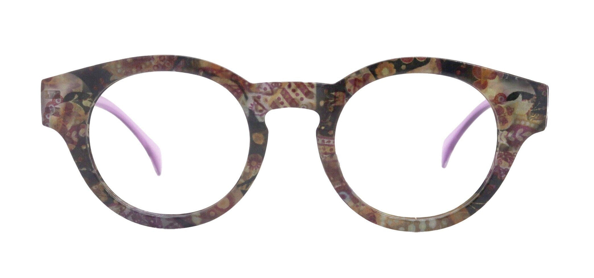 Premium Reading Glasses High End Readers +1.25 .. +3.00 (Purple Paisley ) Round Optical Frames. NY Fifth Avenue.