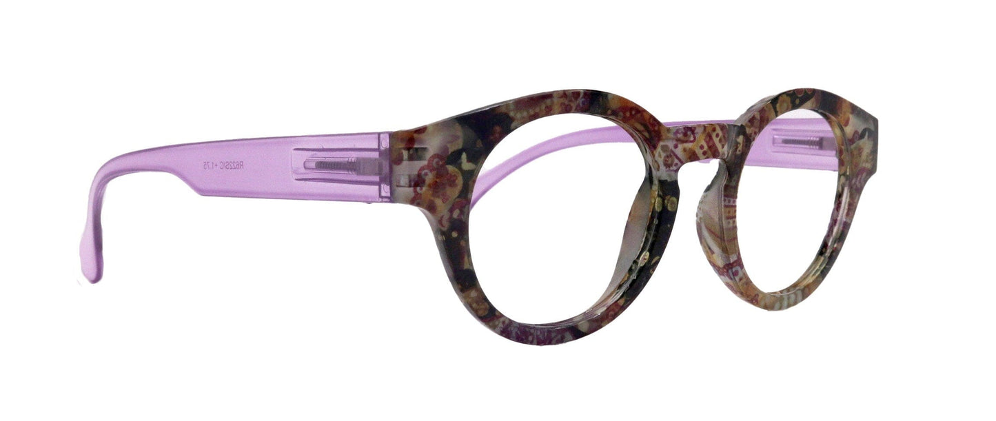 Premium Reading Glasses High End Readers +1.25 .. +3.00 (Purple Paisley ) Round Optical Frames. NY Fifth Avenue.