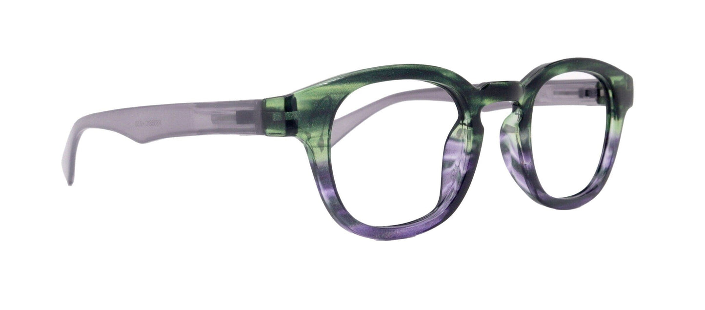 Premium Reading Glasses High End Readers +1.25 .. +4.00 (Purple, Green Transparent) Round Optical Frames. NY Fifth Avenue.